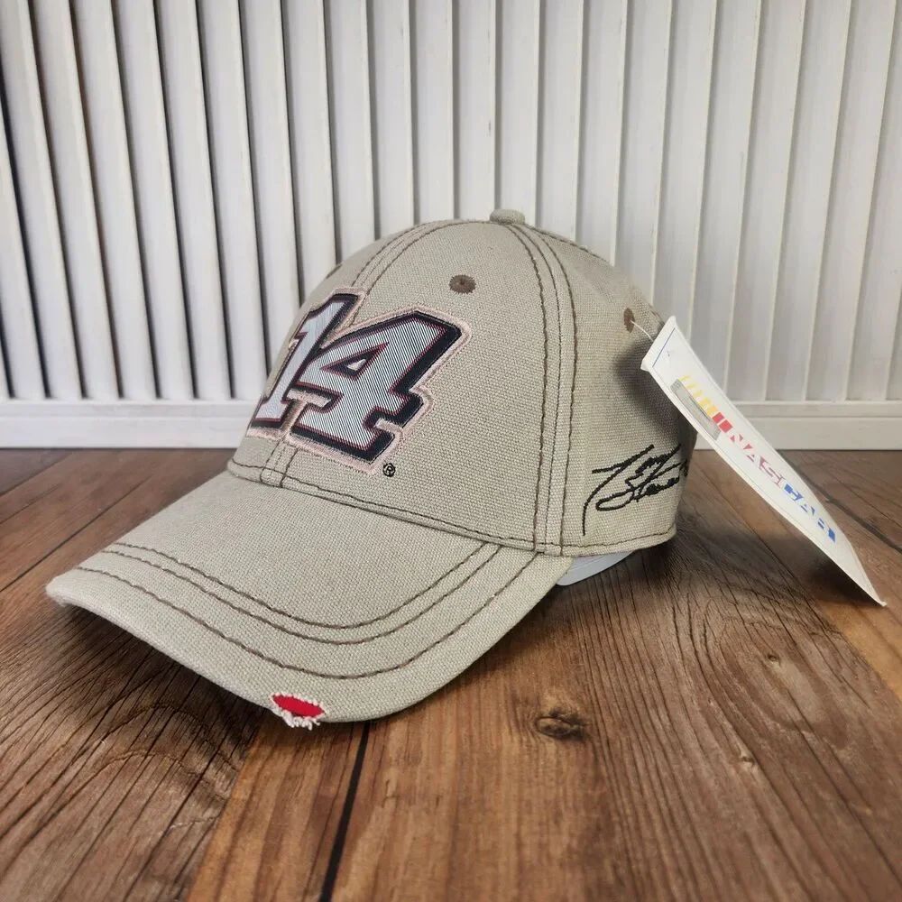 Tony Stewart #14 Stewart-Haas Racing Distressed Strapback Hat Cap Beige Canvas
